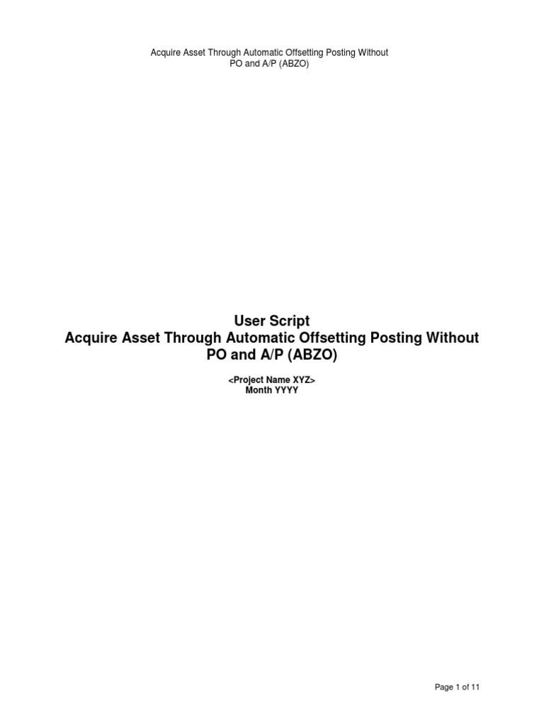 AP235 - Acquire Asset Through Automatic Offsetting Posting Without PO ...