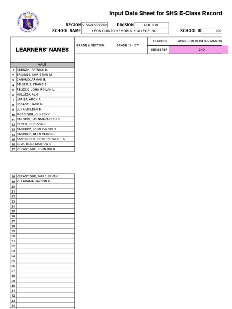 Grade 11 ICT Class Record | PDF | Philippines