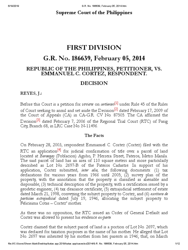 Supreme Court Ruling on Land Title Case | PDF | Ownership | Adverse ...