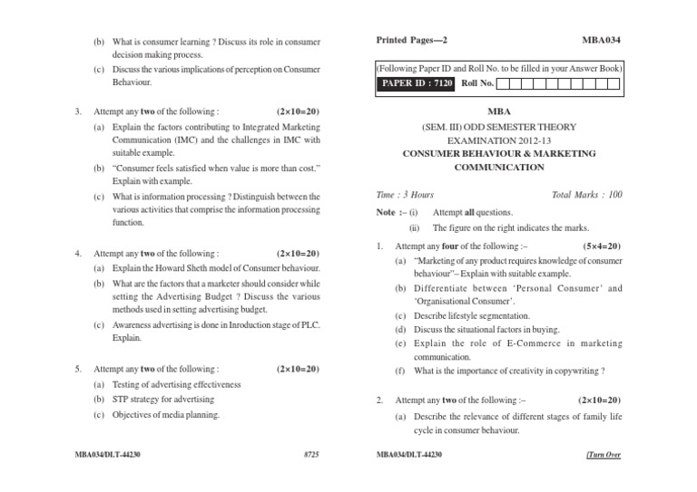 Consumer Behavior & Marketing Exam Guide | PDF | Consumer Behaviour ...