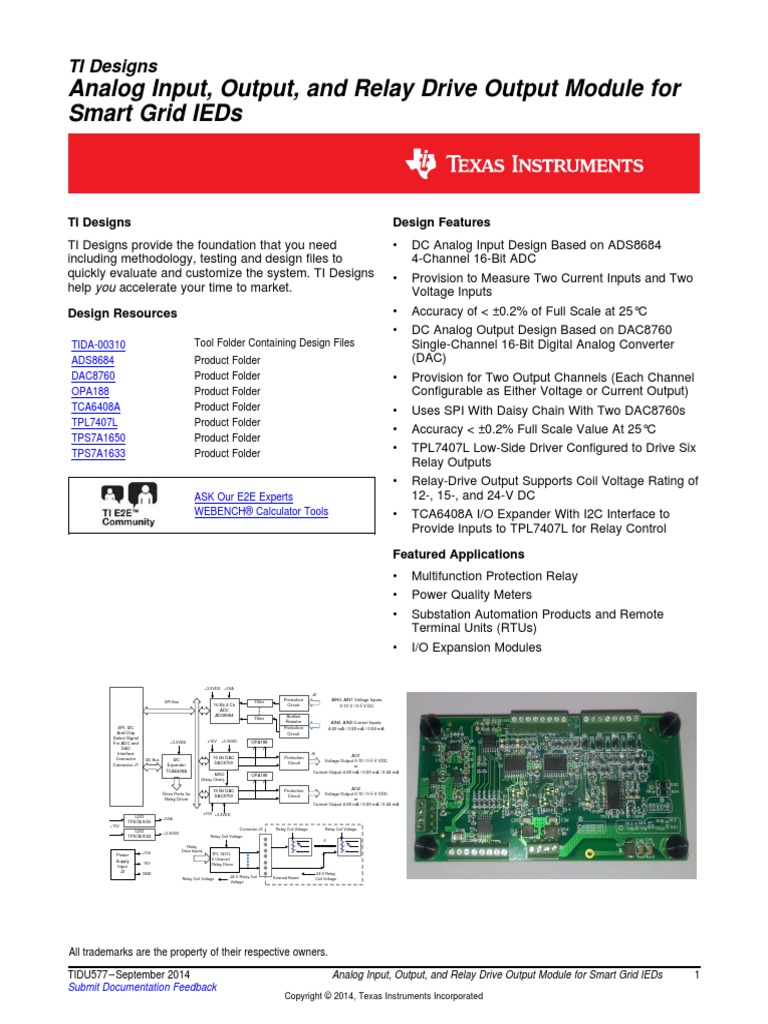 Analog Input, Output, and Relay Drive Output Module For Smart Grid Ieds ...