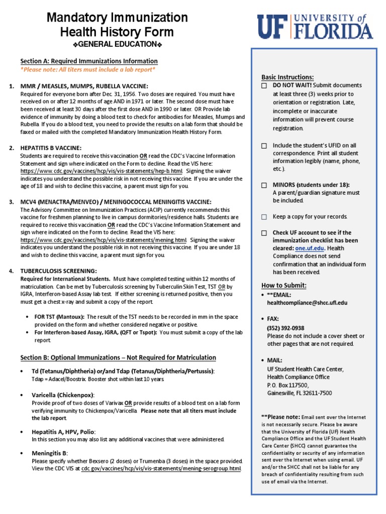 UF Immunization Requirements Overview | PDF | Vaccines | Pediatrics
