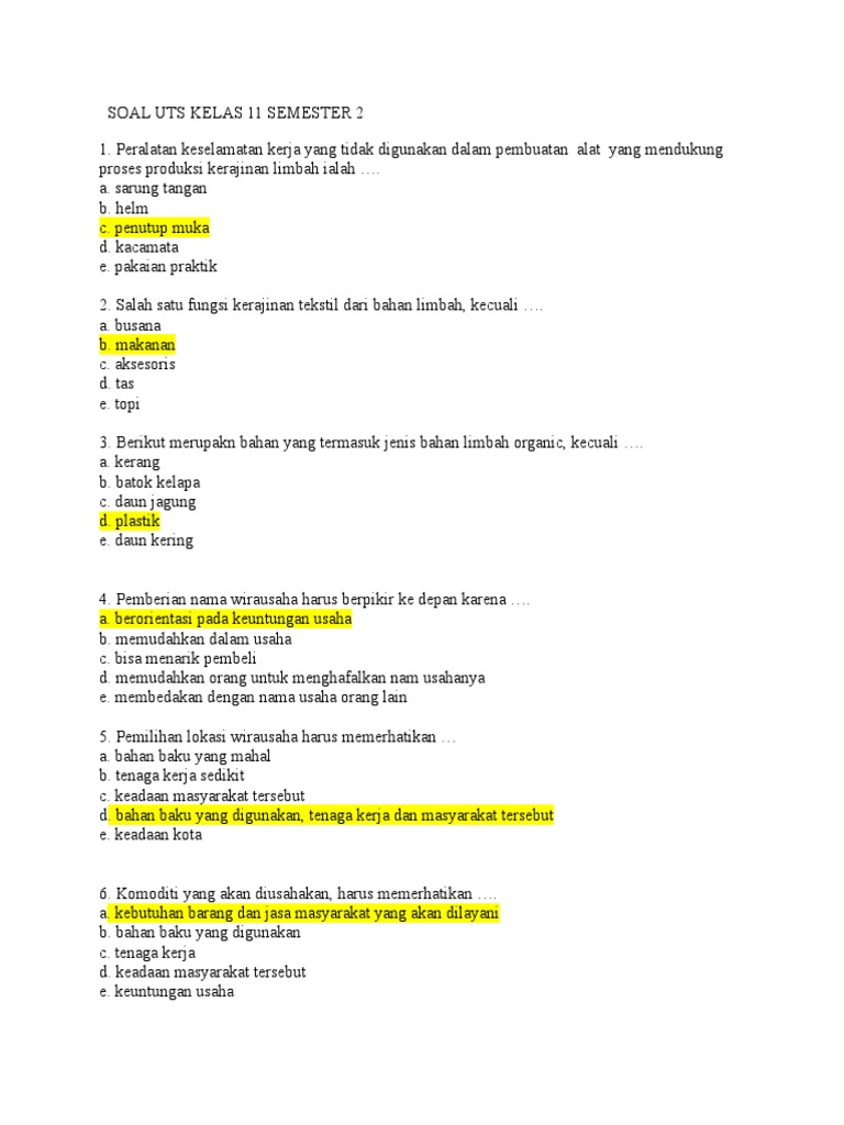 Soal Uts Kelas 11 Semester 2 Docx