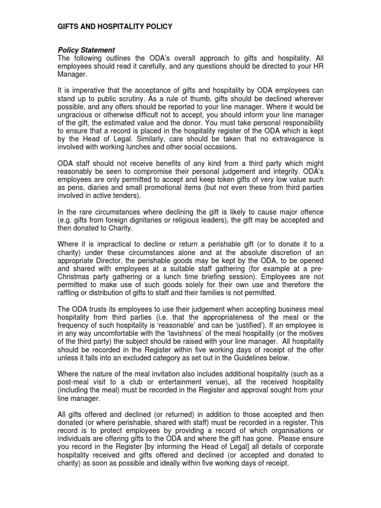 Gifts and Hospitality Policy 68108 Download Free PDF Sponsor