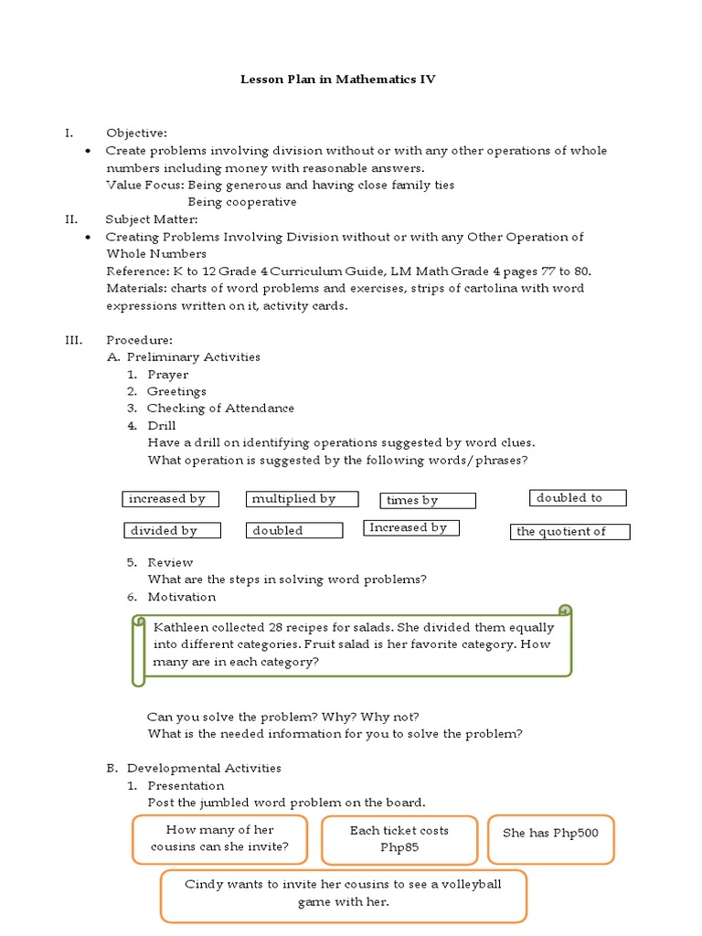 Lesson Plan in Mathematics IV | PDF | Teaching Mathematics | Learning