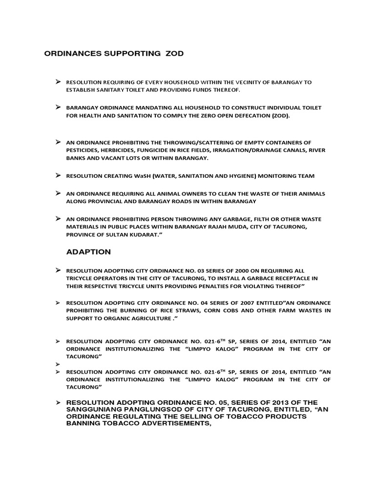 Barangay Ordinances for Zero Open Defecation | PDF