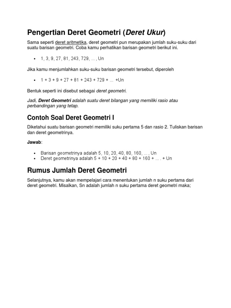 Pengertian Deret Geometri
