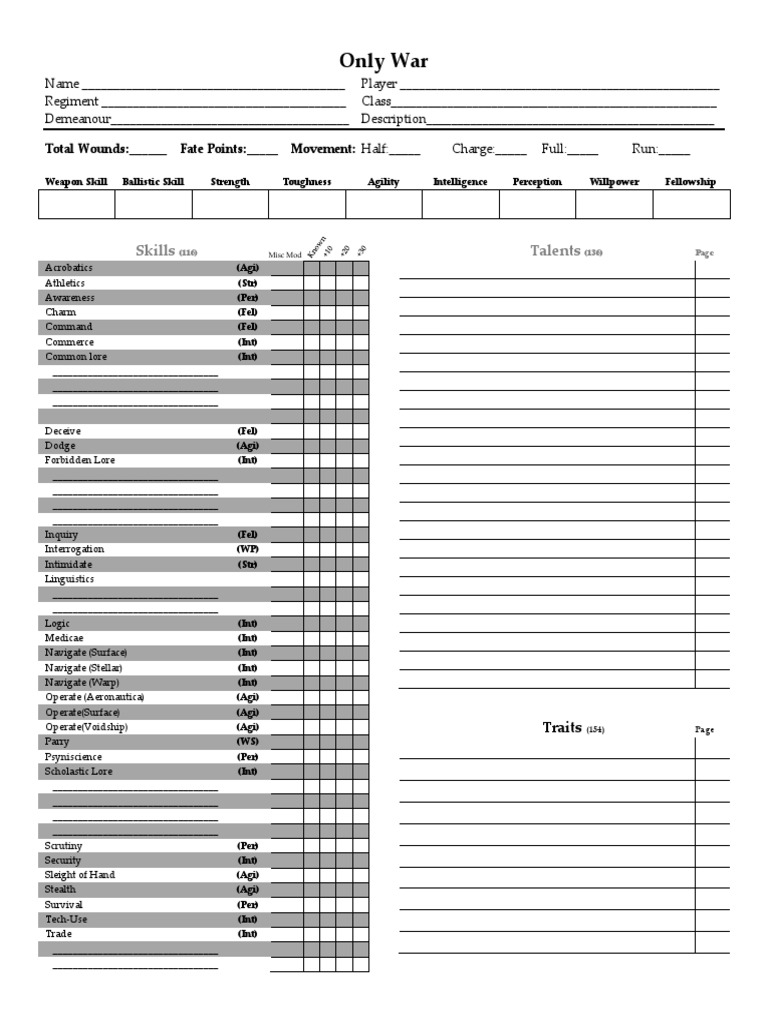 Only War Character Creation Sheet | PDF | Cognition