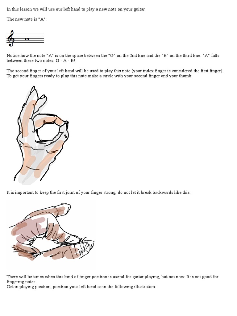 Left-Handed Guitar Lesson: Note A | PDF
