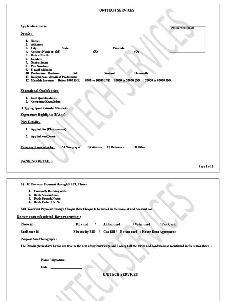 Unitech Services Application Form Details PDF