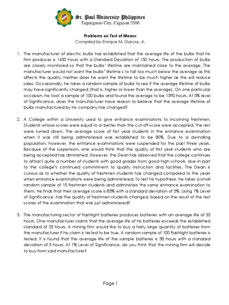 Statistical Analysis of Means and Variance | PDF | Test (Assessment ...