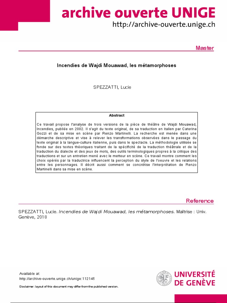 Résumé Incendies Wajdi Mouawad Chapitre Par Chapitre Incendies de Wajdi Mouawad Les Metamorph PDF | PDF | Troubles | Théâtre