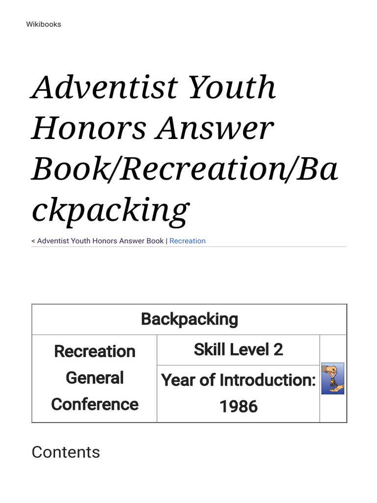 Adventist Youth Honors Answer Book/Recreation/Ba Ckpacking PDF Hypothermia Backpack