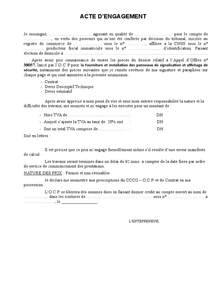 Acte D'engagement | PDF