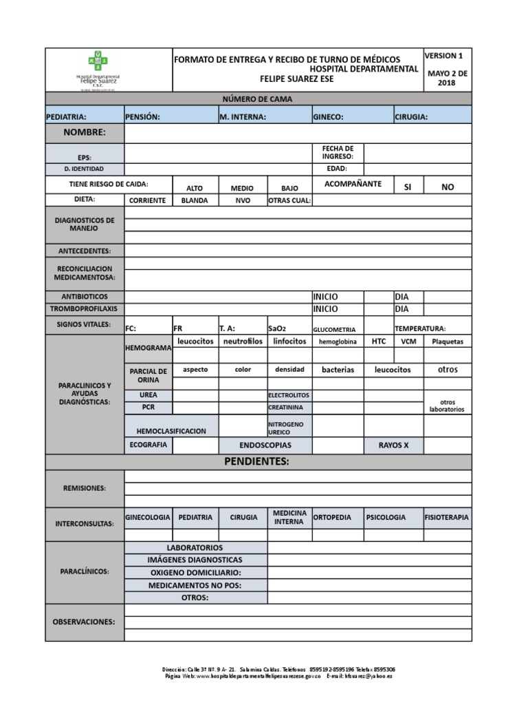 Formato Cambio De Turno Enfermeria