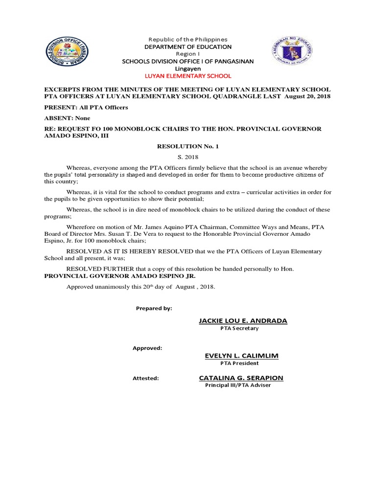 Resolution requesting monoblock chairs.docx Government Politics