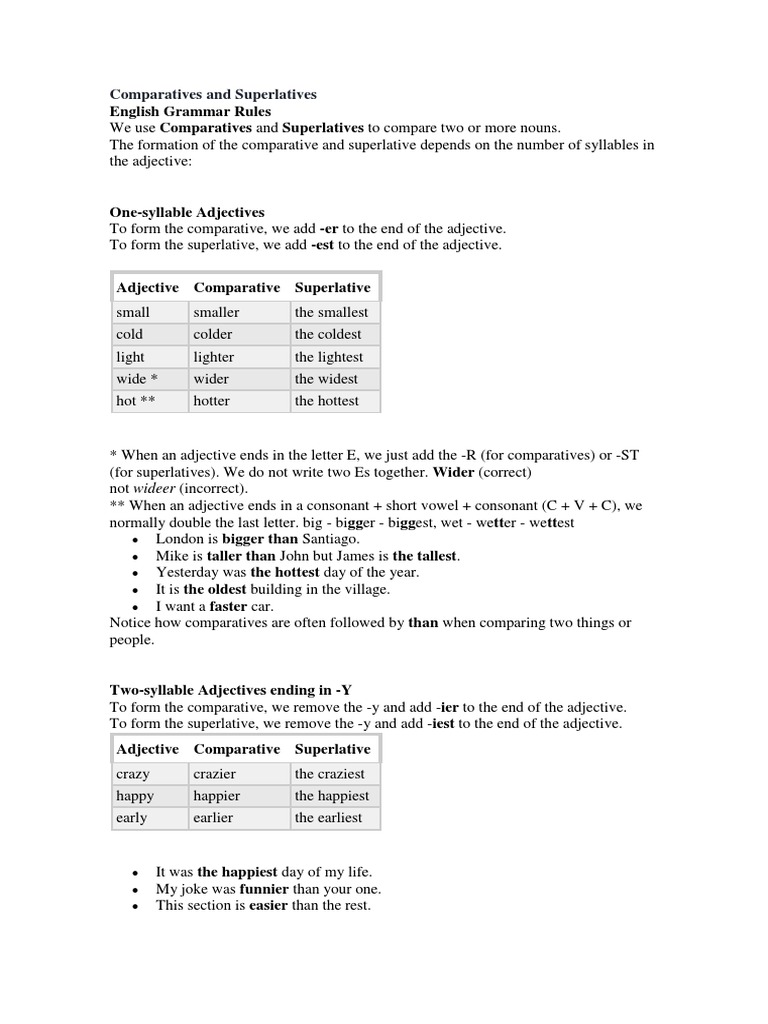 Comparative and Superlative Rules | PDF | Adjective | Interpretation ...