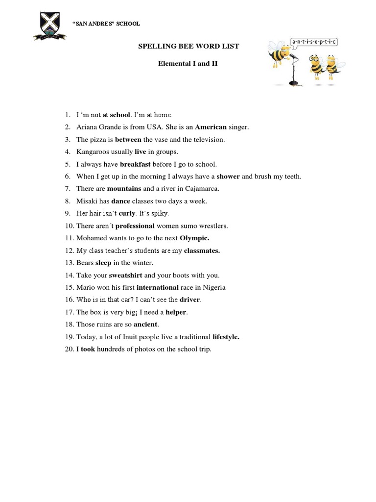 Spelling Bee Word List for Students | PDF