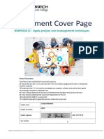 Assessment Cover Page: BSBPMG412 - Apply Project Cost Management Techniques