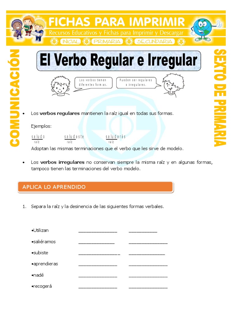 Ficha Verbos Regulares e Irregulares para