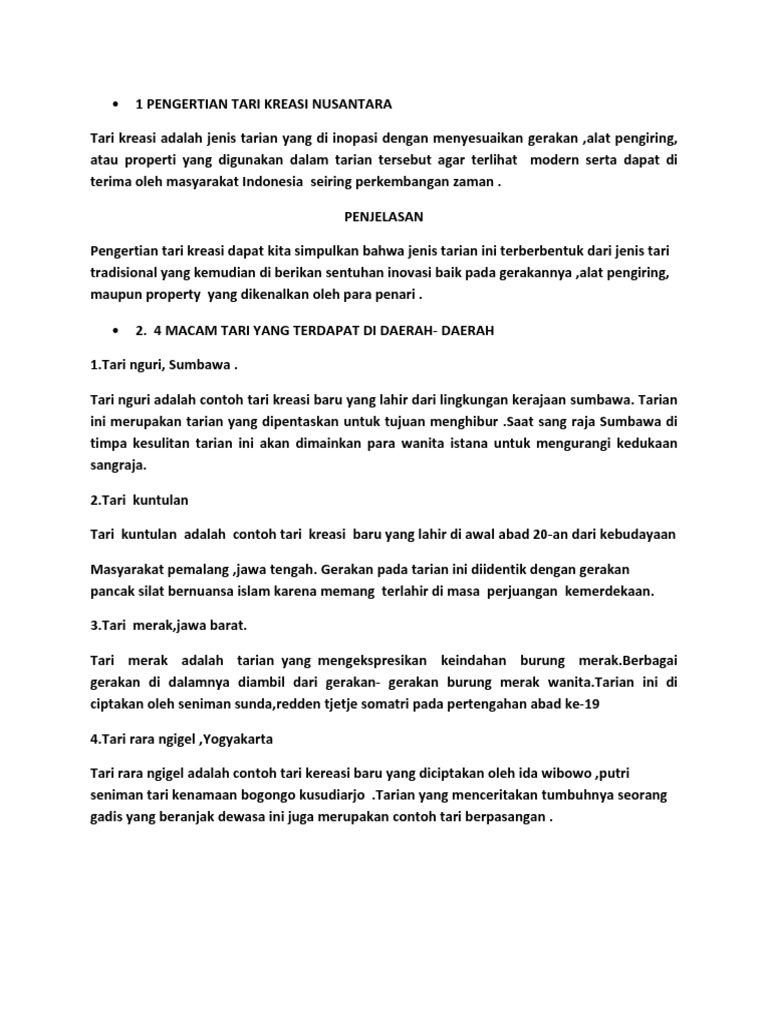 1 Pengertian Tari Kreasi Nusantara Pdf