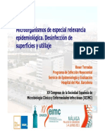 Microorganismos de Especial Relevancia Epidemiológica. Desinfección de Superfícies y Utillaje