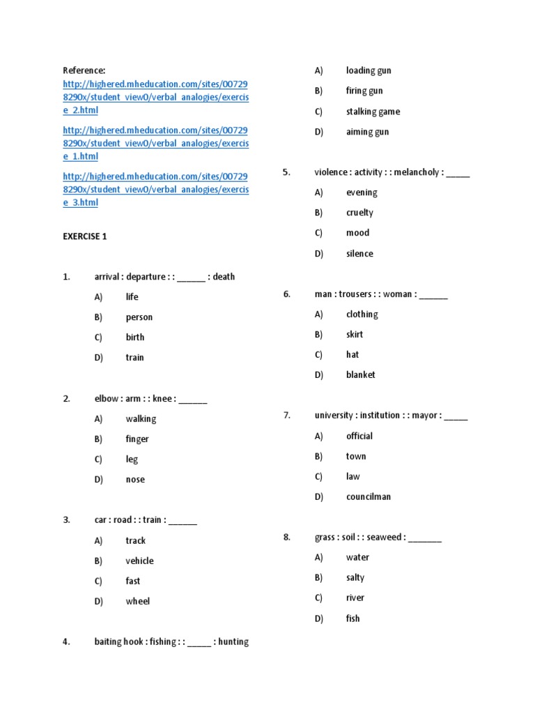 Verbal Exercises Nmatreview PDF Nature
