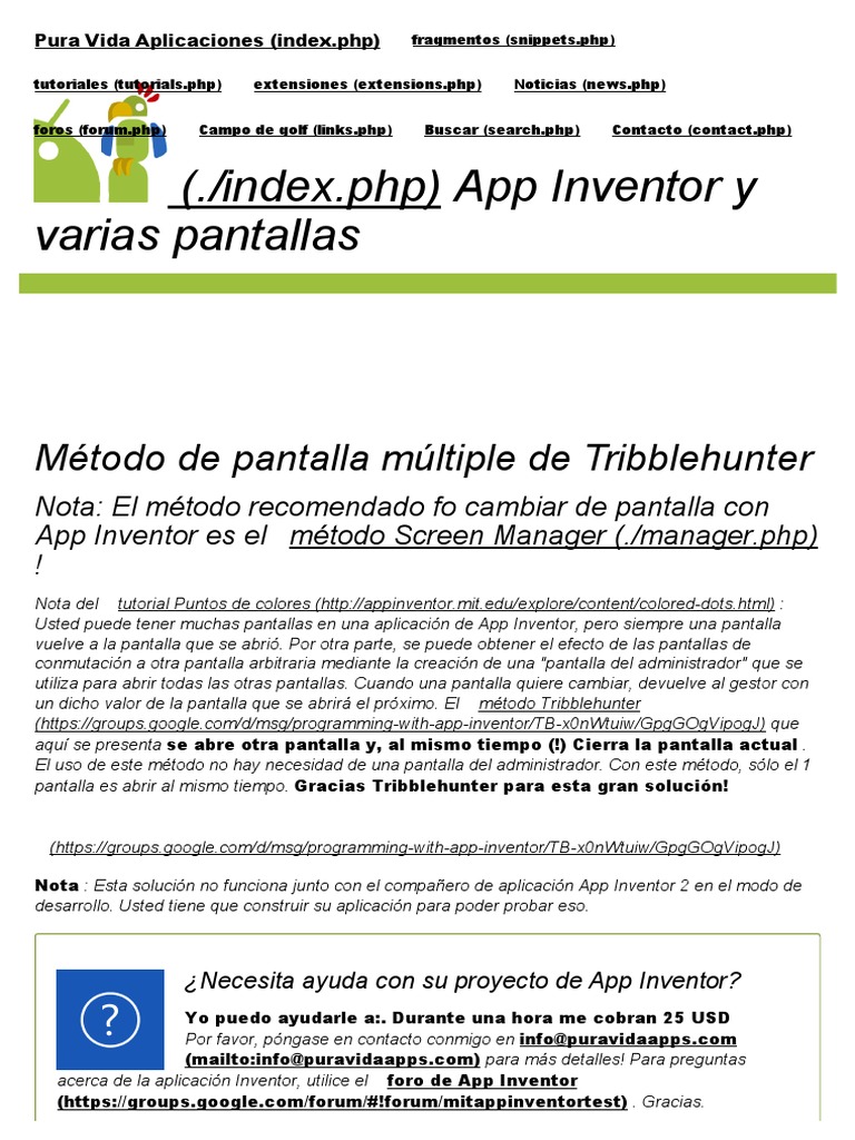 Tutoriales App Inventor y Ejemplos - Múltiples Pantallas - Pura Vida ...