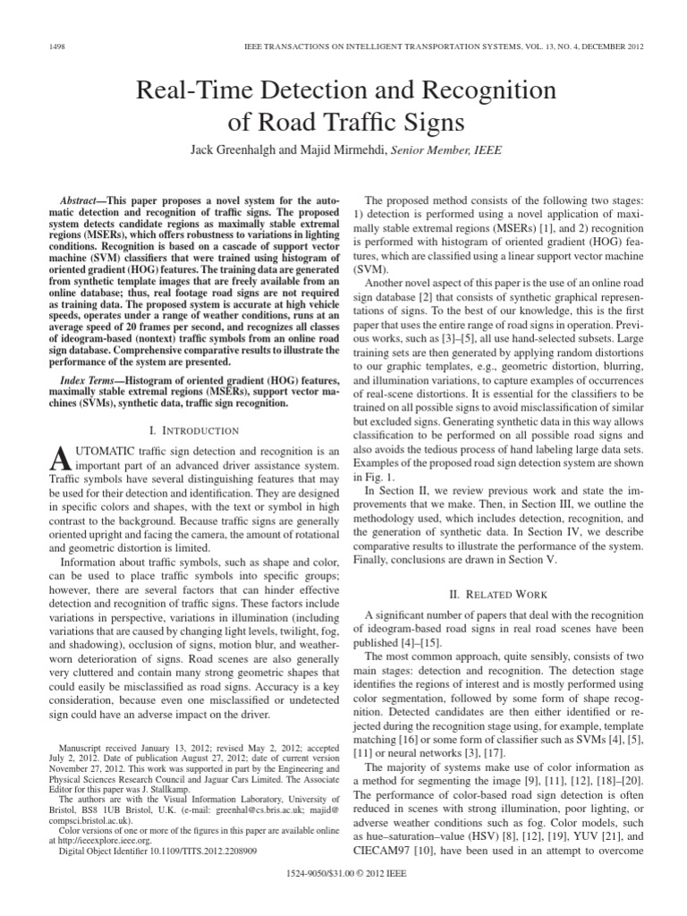 Detection and Recognition of Road Traffic | PDF | Statistical ...
