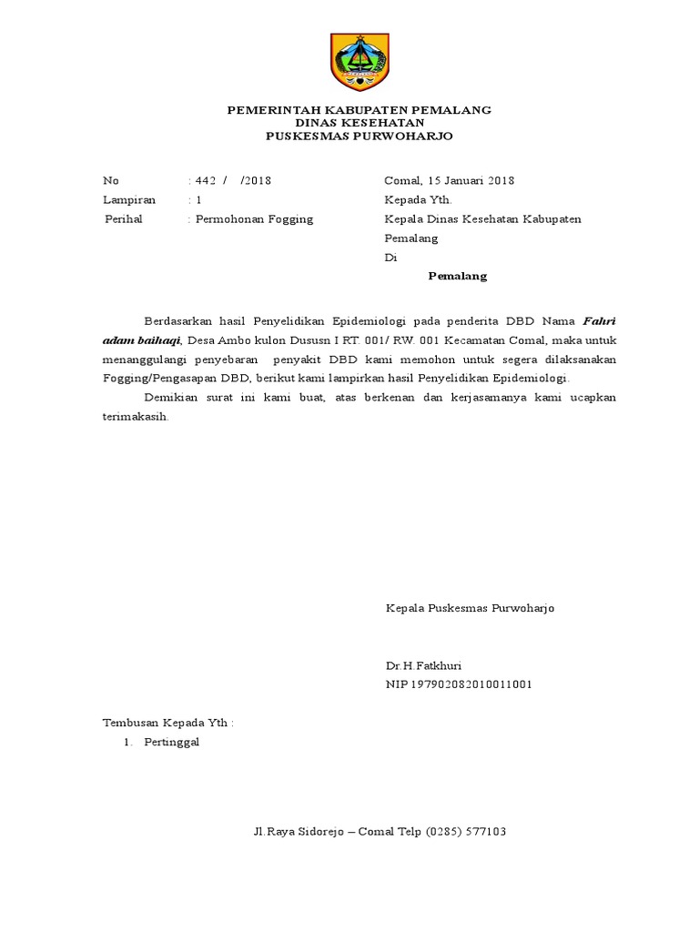 Surat Pemberitahuan Fogging | PDF