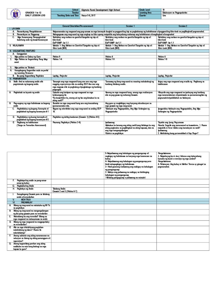 DLL ESP 10 Unit 1 Module 1 Week 1 | PDF