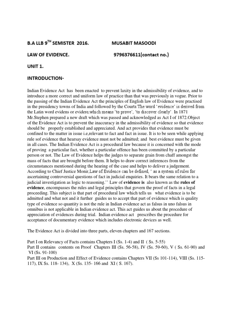 Indian Evidence Act Overview | PDF | Evidence (Law) | Burden Of Proof (Law)