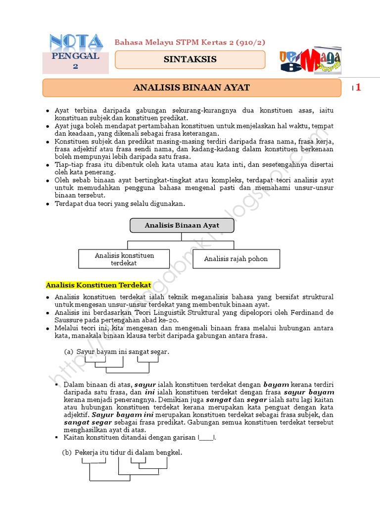 Sintaksis Analisis Binaan Ayat Pdf