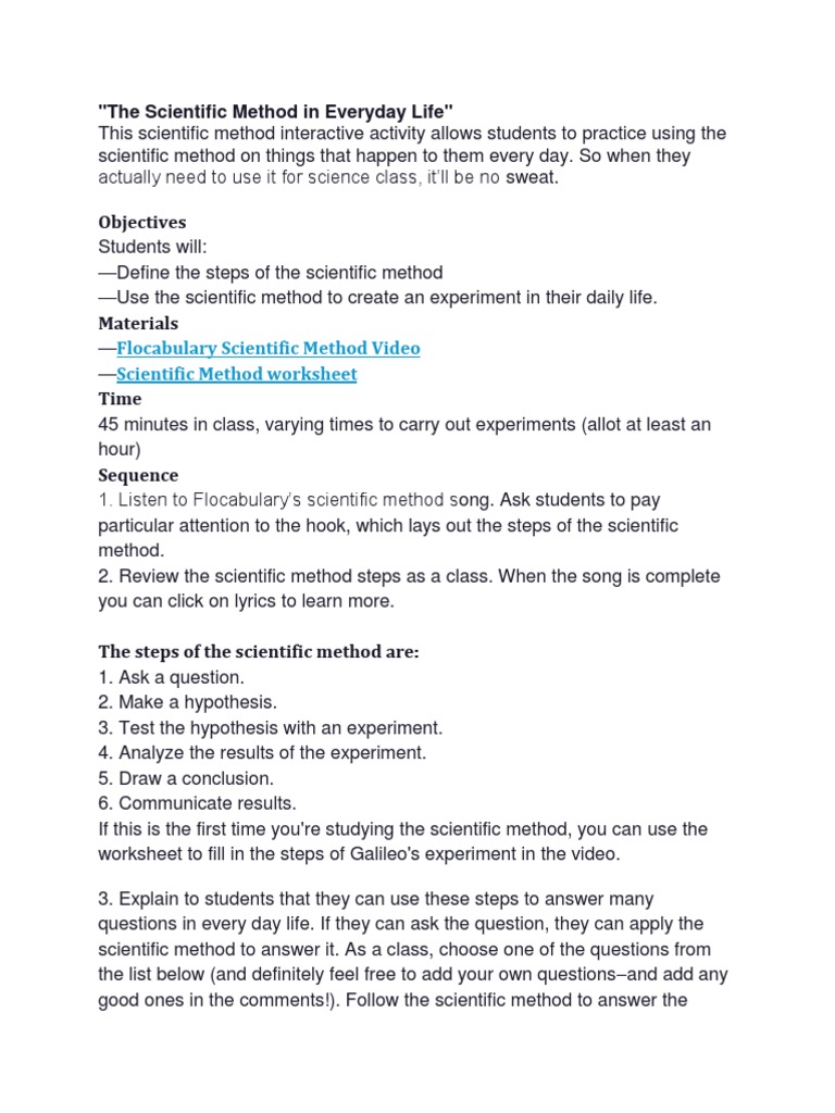 The Scientific Method In Everyday Life Pdf Scientific Method