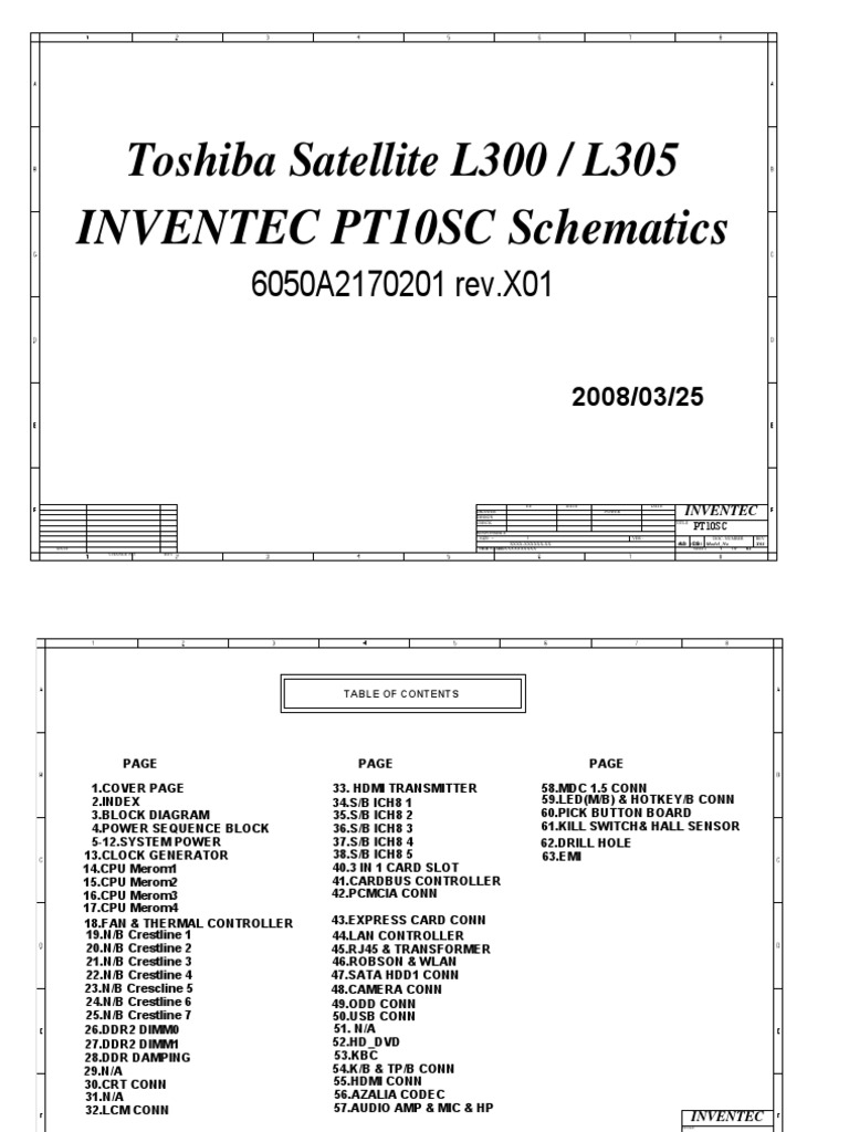 Toshiba Satellite L300 L305 Inventec Pt10sc 6050a Rev X01 Schematics Physical Layer Protocols Electronics