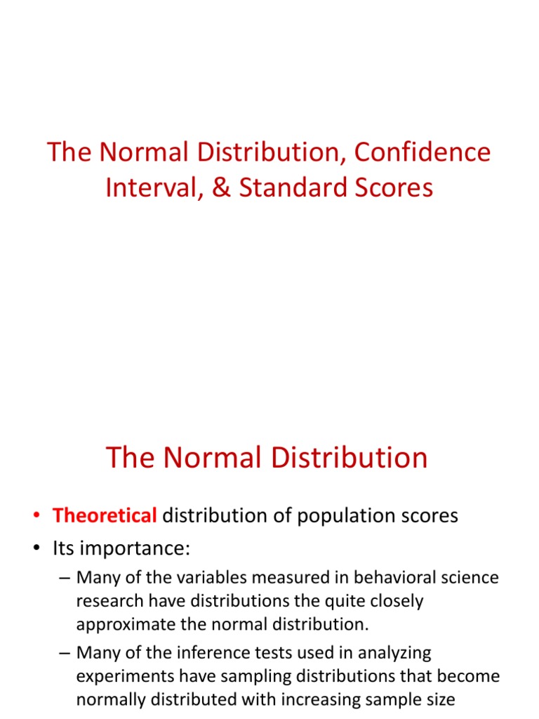 The Normal Distribution, Confidence Interval, & Standard Scores | PDF ...