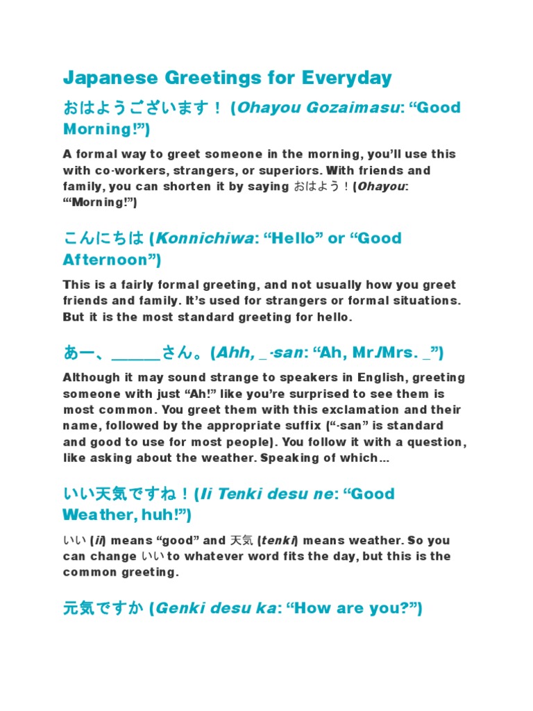 Essential Japanese Greetings Guide | PDF | Japanese Language | Linguistics