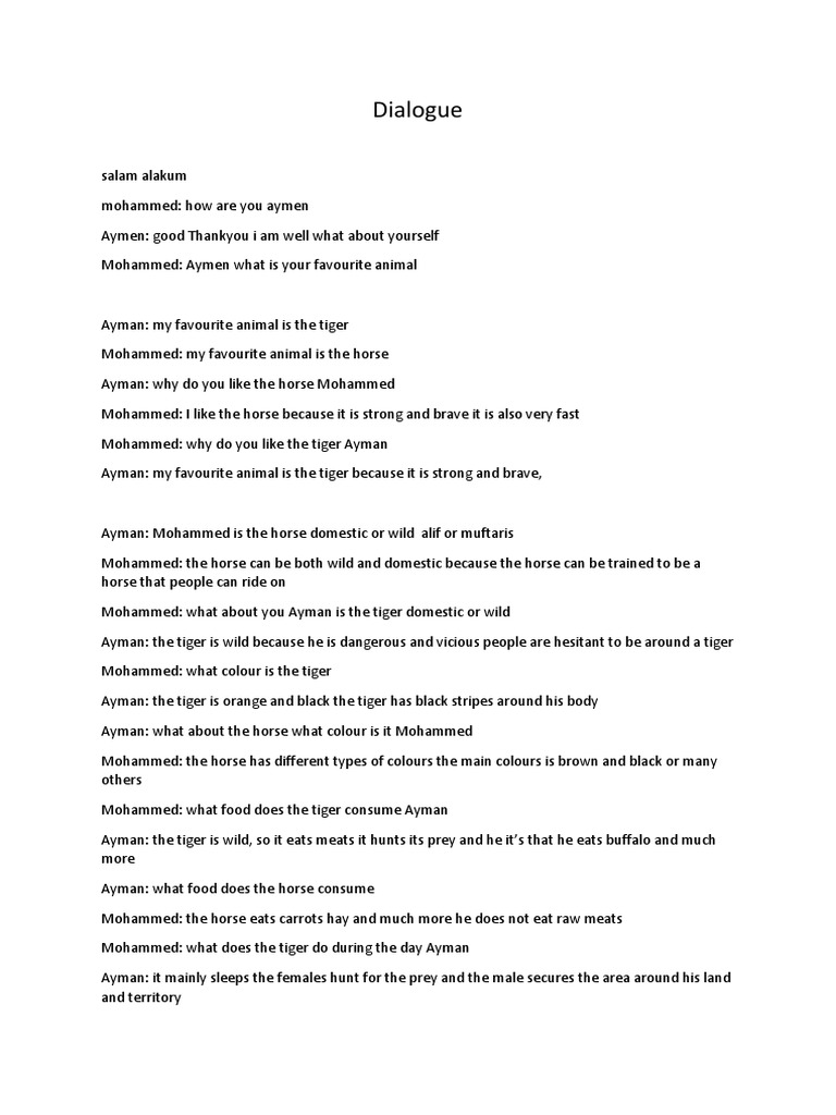 Dialogue on Favorite Animals | PDF | Tiger | Horses