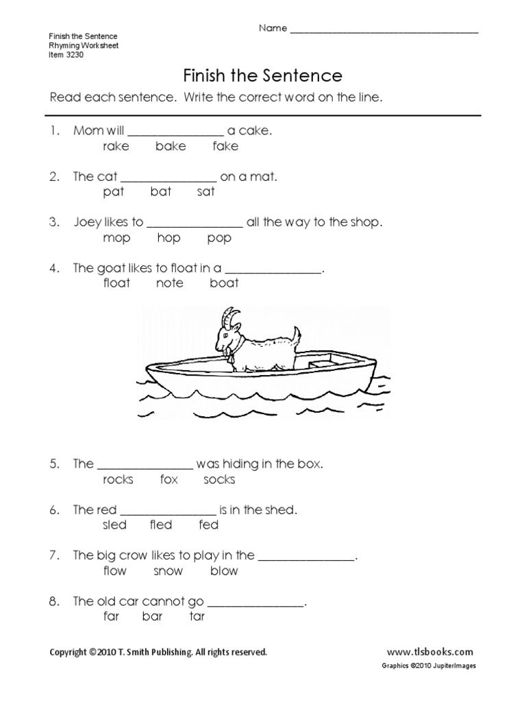 Finish Rhyming Sentence | PDF