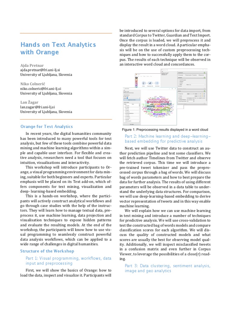 Hands On Text Analytics With Orange - Digital Humanities 2017 | PDF ...