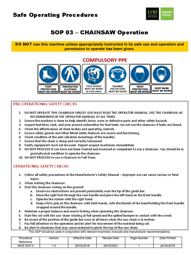 Chainsaw Safe Operating Procedures | PDF | Personal Protective ...