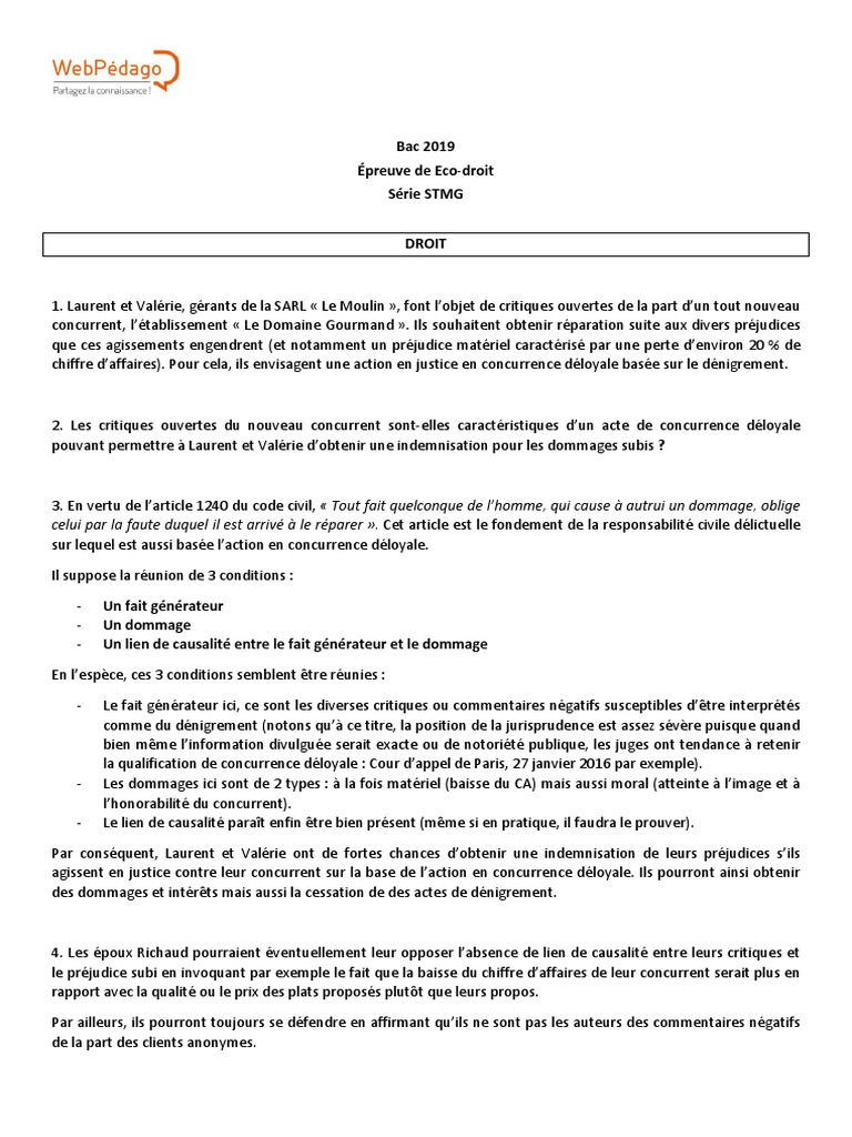 Sujet Bac Eco Droit Stmg Corrigé Bac 2019 Eco Droit STMG | Concurrence déloyale | Marchés financiers