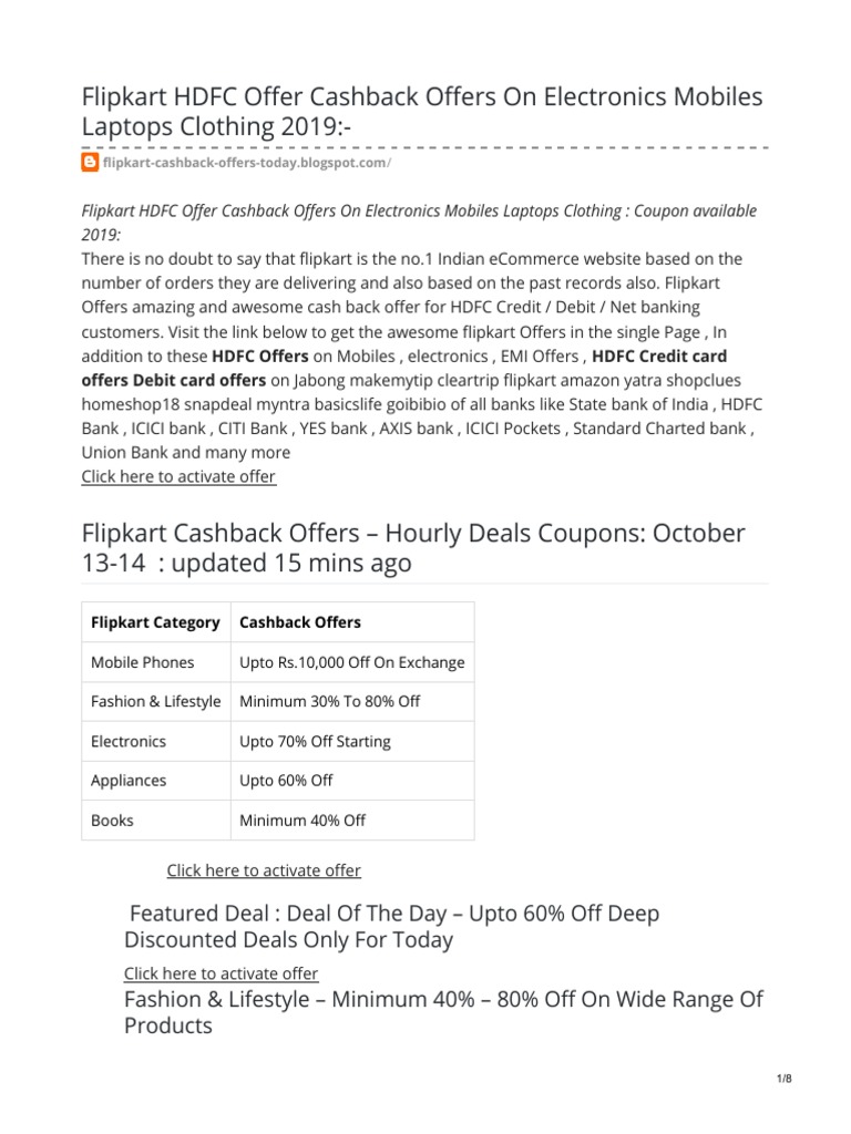Flipkart HDFC Offer Cashback Offers On Electronics Mobiles Laptops