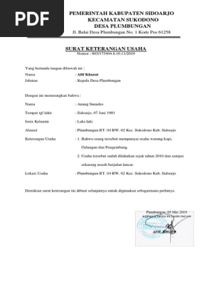 Surat Keterangan Usaha Kelurahan Pdf Kumpulan Contoh Surat