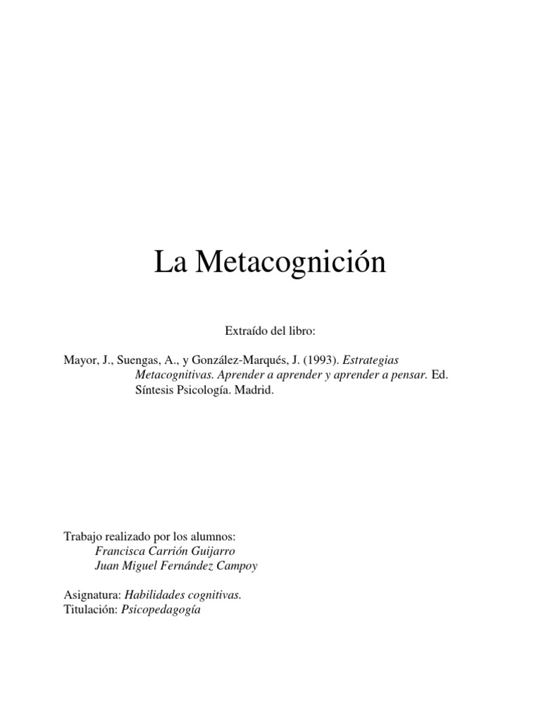 Estrategias y Evaluación de Metacognición | PDF | Teoria de la mente ...