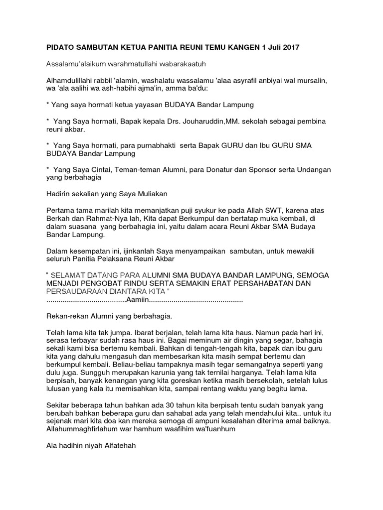 Teks Sambutan Ketua Panitia Reuni Smp Terbaru Kumpulan Referensi Teks Pidato