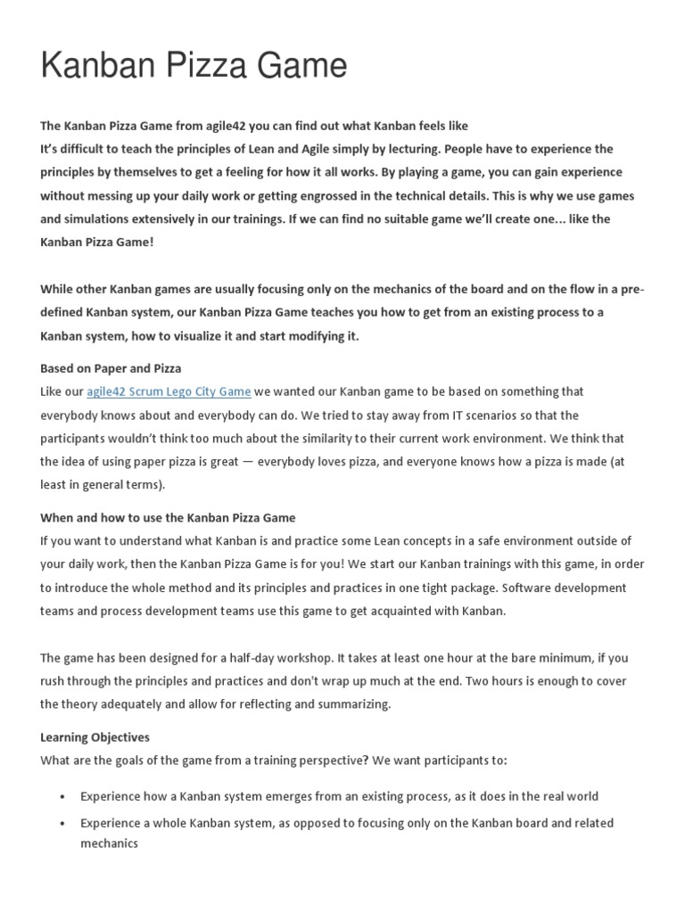 Kanban Pizza Game PDF Pizza Time