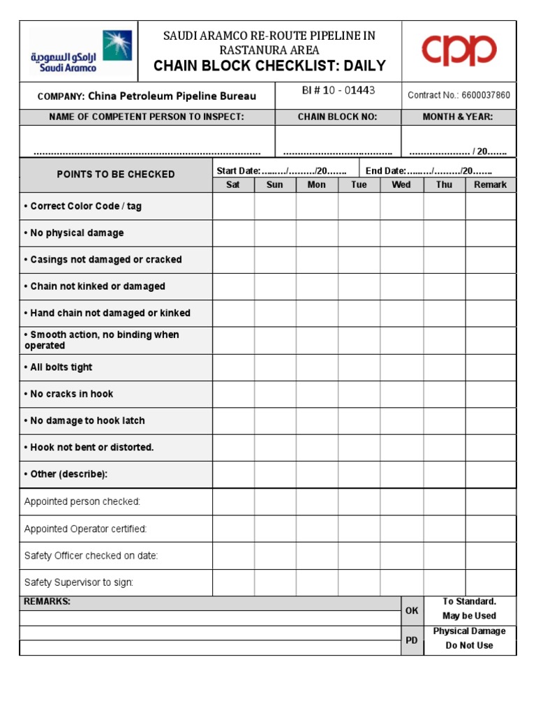 Chain Block Checklist PDF