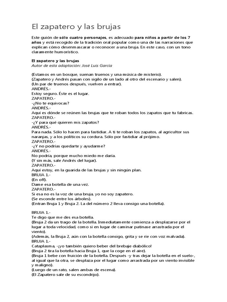 El zapatero y las brujas: un cuento humorístico | PDF
