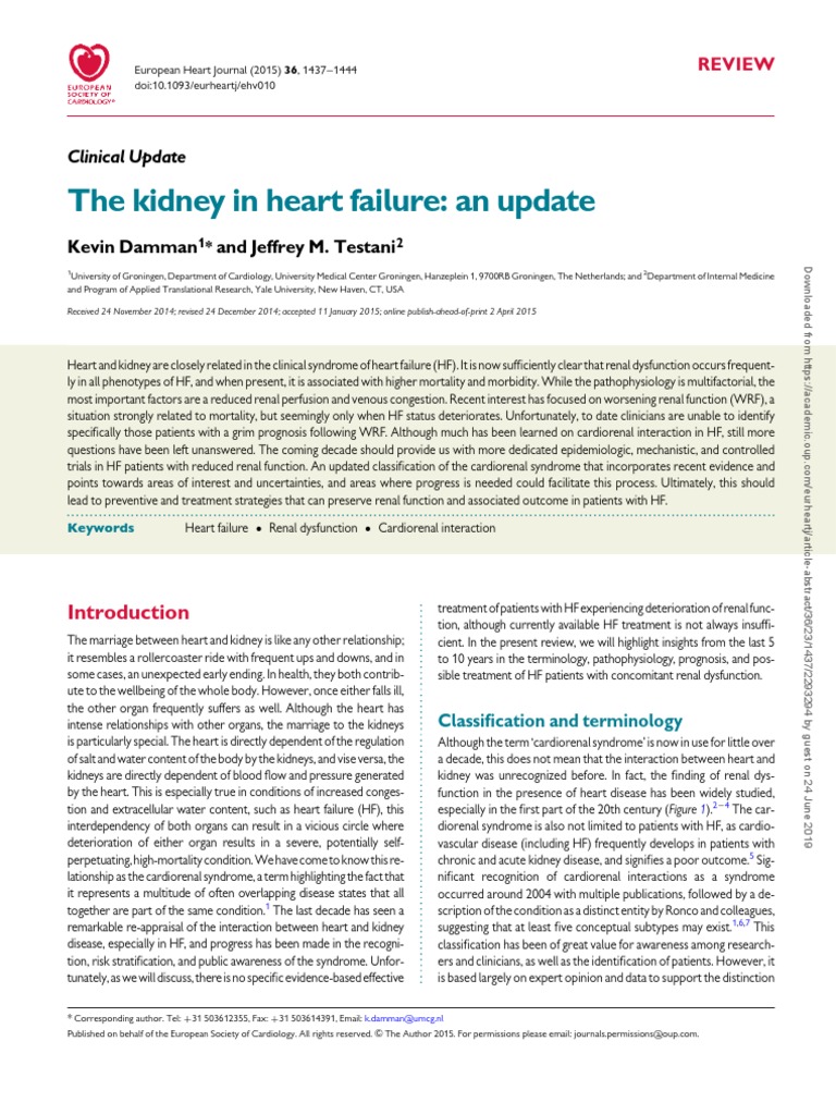 The Kidney in Heart Failure: An Update | PDF | Renal Function | Creatinine